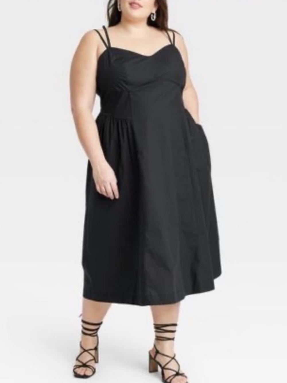 a new day Black Sleeveless Midi Dress with Thin Straps - Picture 1 of 10